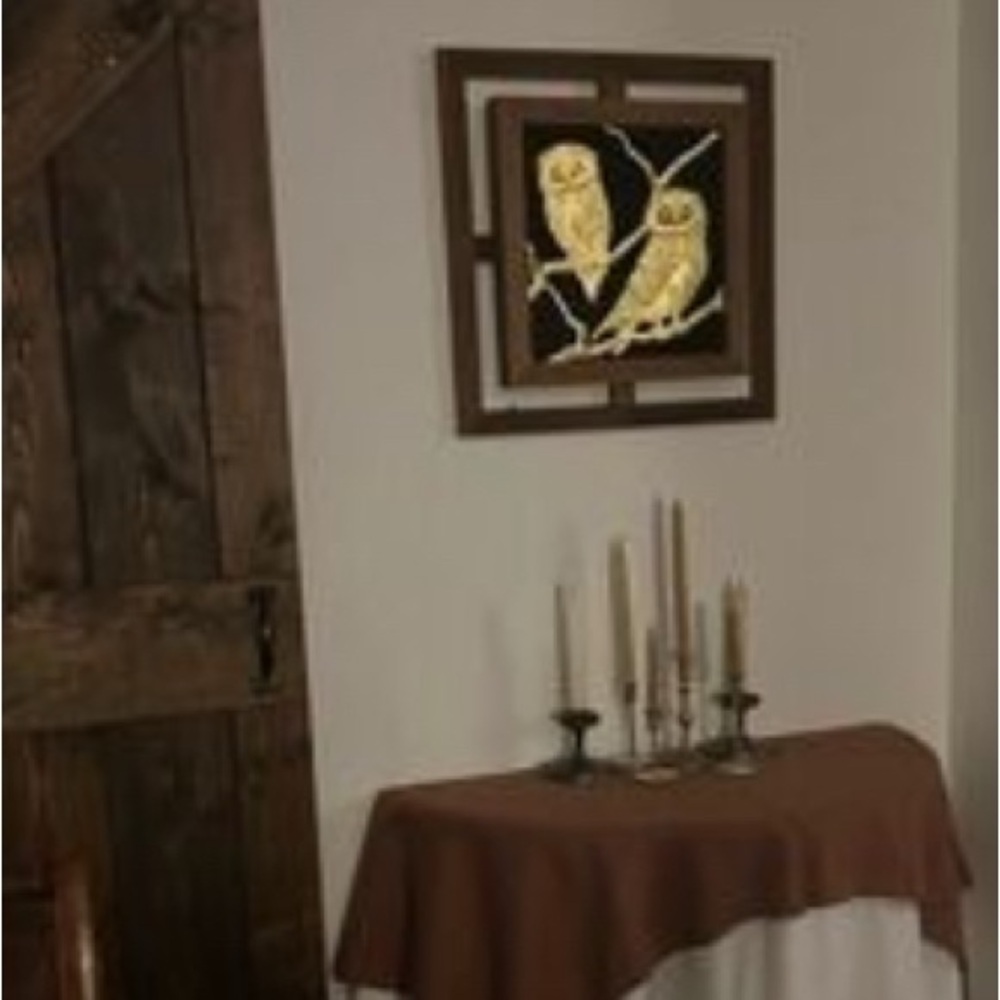Large Vintage Gold Foil Owl Wall Art W/ Custom Wood Frame - Picture 2 of 3